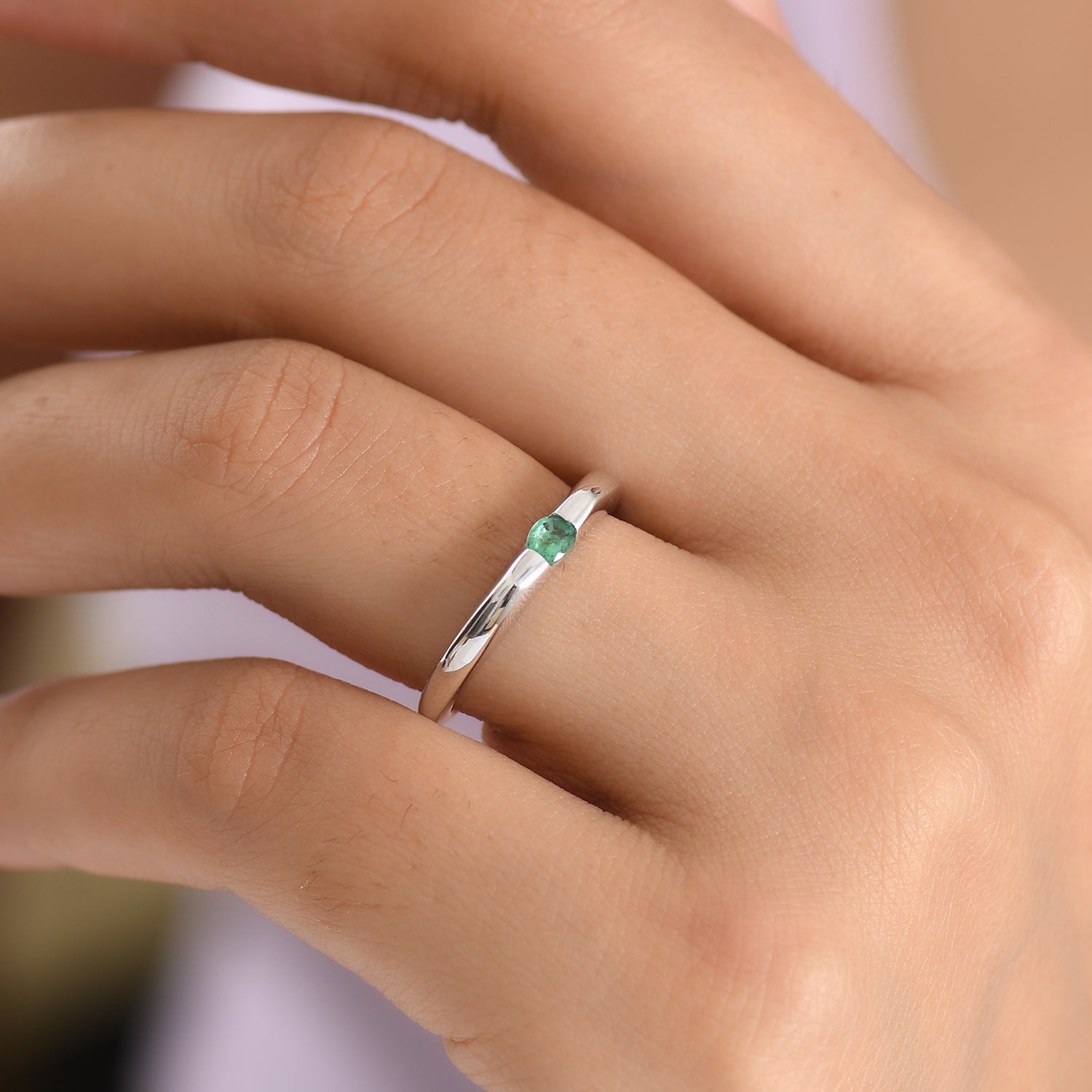 D'Joy Kagem Sambischer Smaragd Ring 925 Silber Platiniert (Größe 18.00) ca. 0.16 ct