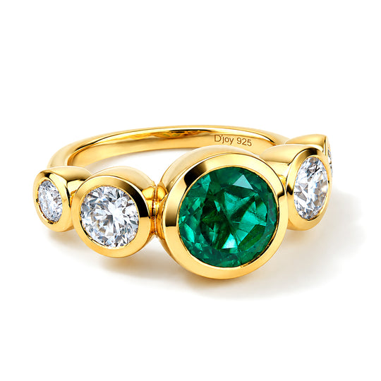 D'Joy Smaragd-Quarz Triplette, Moissanit Ring 925 Silber Gold (Größe 18.00) ca. 3,44 ct