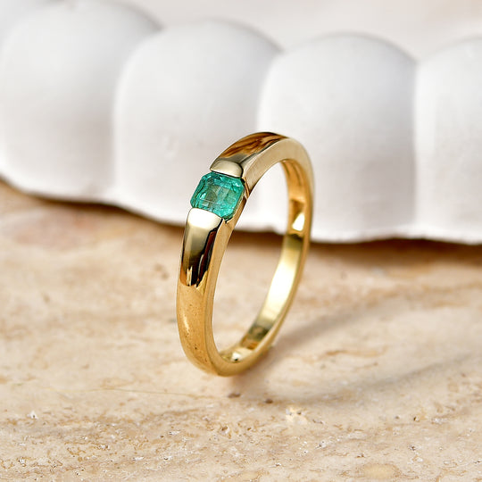 D'Joy AAA Kagem Sambischer Smaragd Ring 925 Silber 750 Vergoldet (Größe 18.00) ca. 0.32 ct