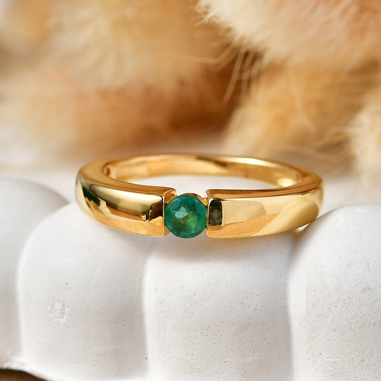 D'Joy AAA Kagem Sambischer Smaragd Ring 925 Silber 750 Vergoldet (Größe 20.00) ca. 0.25 ct