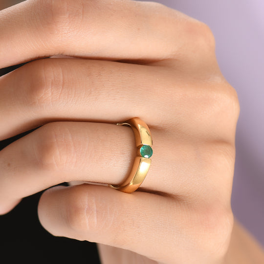 D'Joy AAA Kagem Sambischer Smaragd Ring 925 Silber 750 Vergoldet (Größe 20.00) ca. 0.25 ct