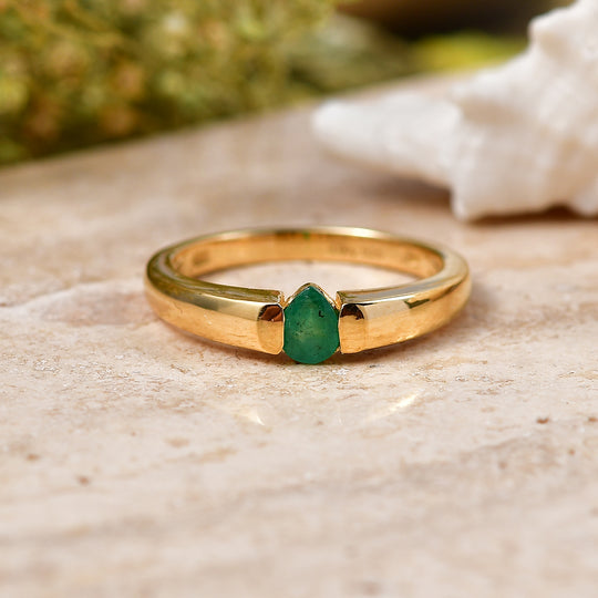 D'Joy AAA Kagem Sambischer Smaragd Ring 925 Silber 750 Vergoldet (Größe 18.00) ca. 0.28 ct