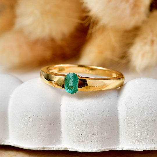 D'Joy AAA Kagem Sambischer Smaragd Ring 925 Silber 750 Vergoldet (Größe 21.00) ca. 0.33 ct