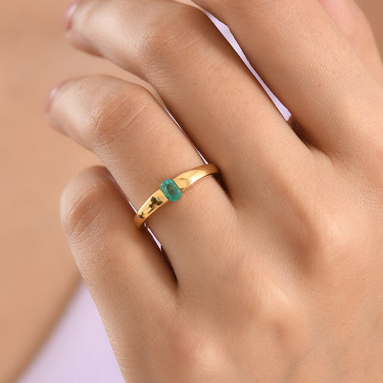 D'Joy AAA Kagem Sambischer Smaragd Ring 925 Silber 750 Vergoldet (Größe 21.00) ca. 0.33 ct
