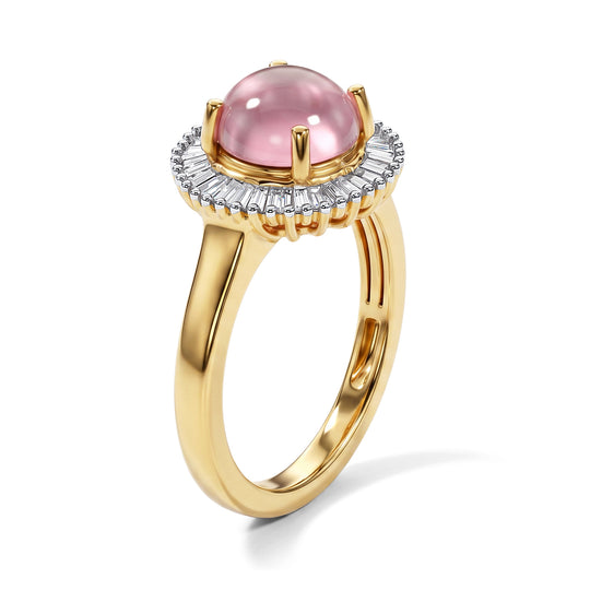 D'Joy Flamingo Mondstein, Weißer Diamant Ring 925 Silber 750 Gelbgold vermeil (Größe 17.00) ca. 2,40 ct