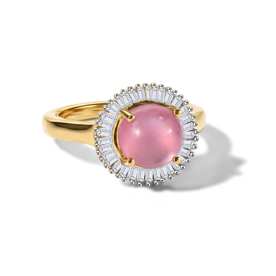 D'Joy Flamingo Mondstein, Weißer Diamant Ring 925 Silber 750 Gelbgold vermeil (Größe 17.00) ca. 2,40 ct