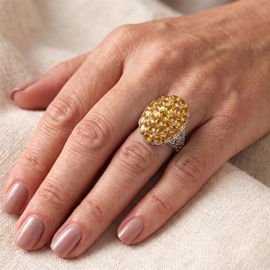 EverTrue Citrin und Zirkon Cluster Cocktail Ring, Bronze mit Platin E-Bechichtung - 4,50 ct.