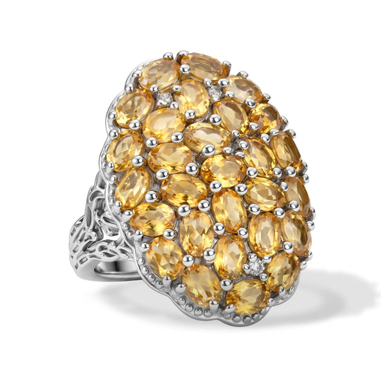 EverTrue Citrin und Zirkon Cluster Cocktail Ring, Bronze mit Platin E-Bechichtung - 4,50 ct.