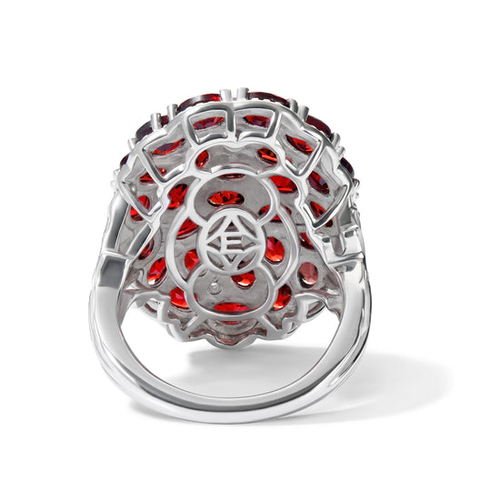 EverTrue roter Granat und Zirkon Cluster Cocktail Ring, Bronze mit Platin E-Bechichtung - 6,51 ct.