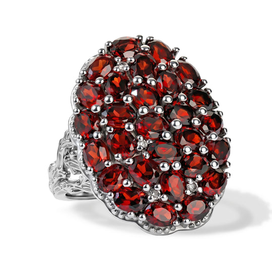 EverTrue roter Granat und Zirkon Cluster Cocktail Ring, Bronze mit Platin E-Bechichtung - 6,51 ct.