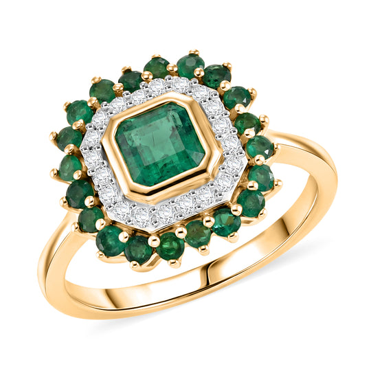 D'Joy AAA Kagem Sambischer Smaragd Ring 925 Silber 750 Gelbgold vermeil (Größe 17.00) ca. 1.29 ct