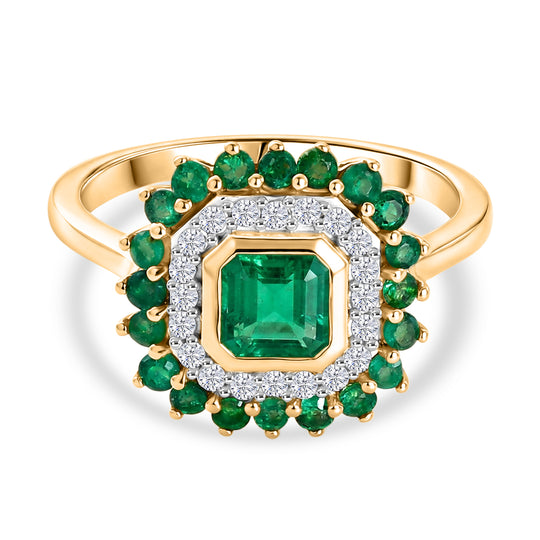 D'Joy AAA Kagem Sambischer Smaragd Ring 925 Silber 750 Gelbgold vermeil (Größe 17.00) ca. 1.29 ct