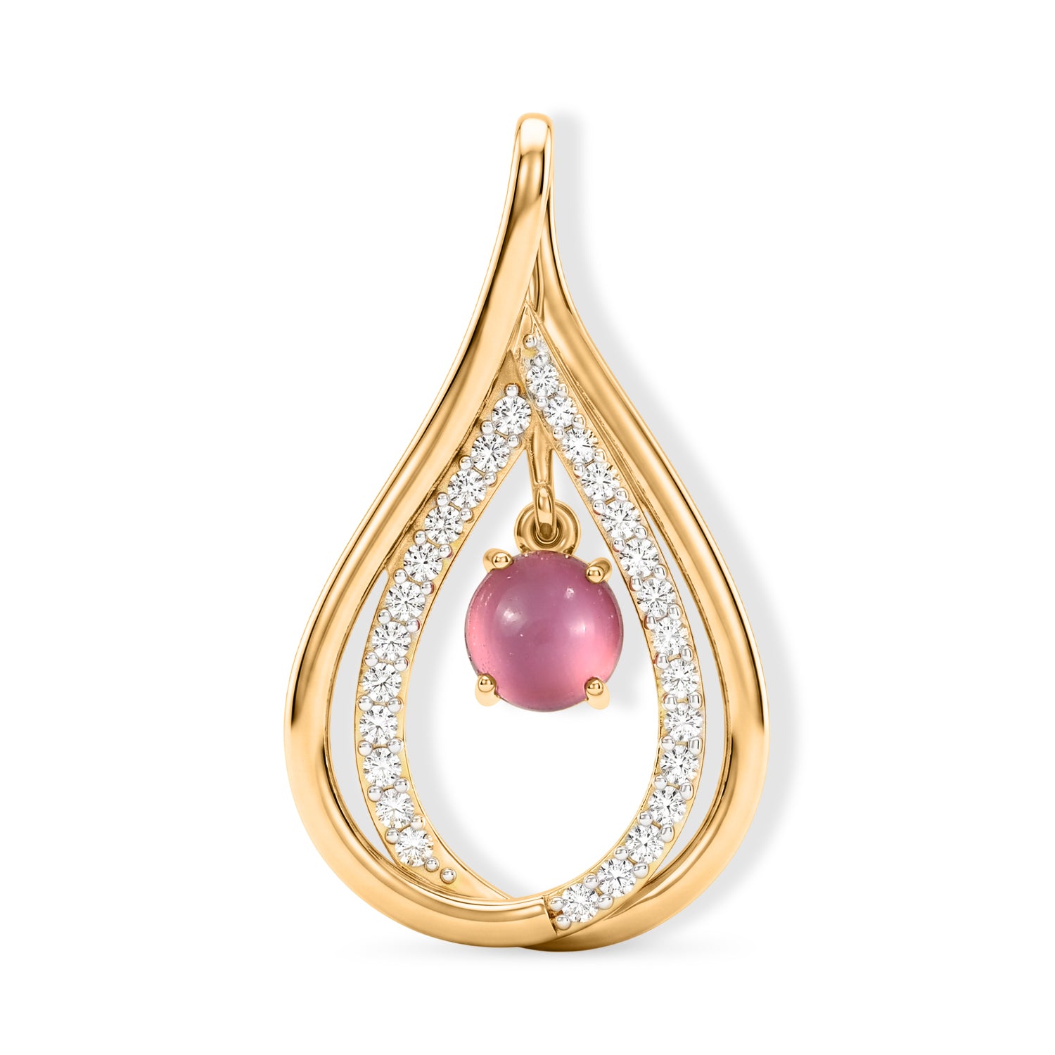 D'Joy Flamingo Mondstein, Weißer Zirkon Anhänger 925 Silber 750 Vergoldet ca. 1.44 ct