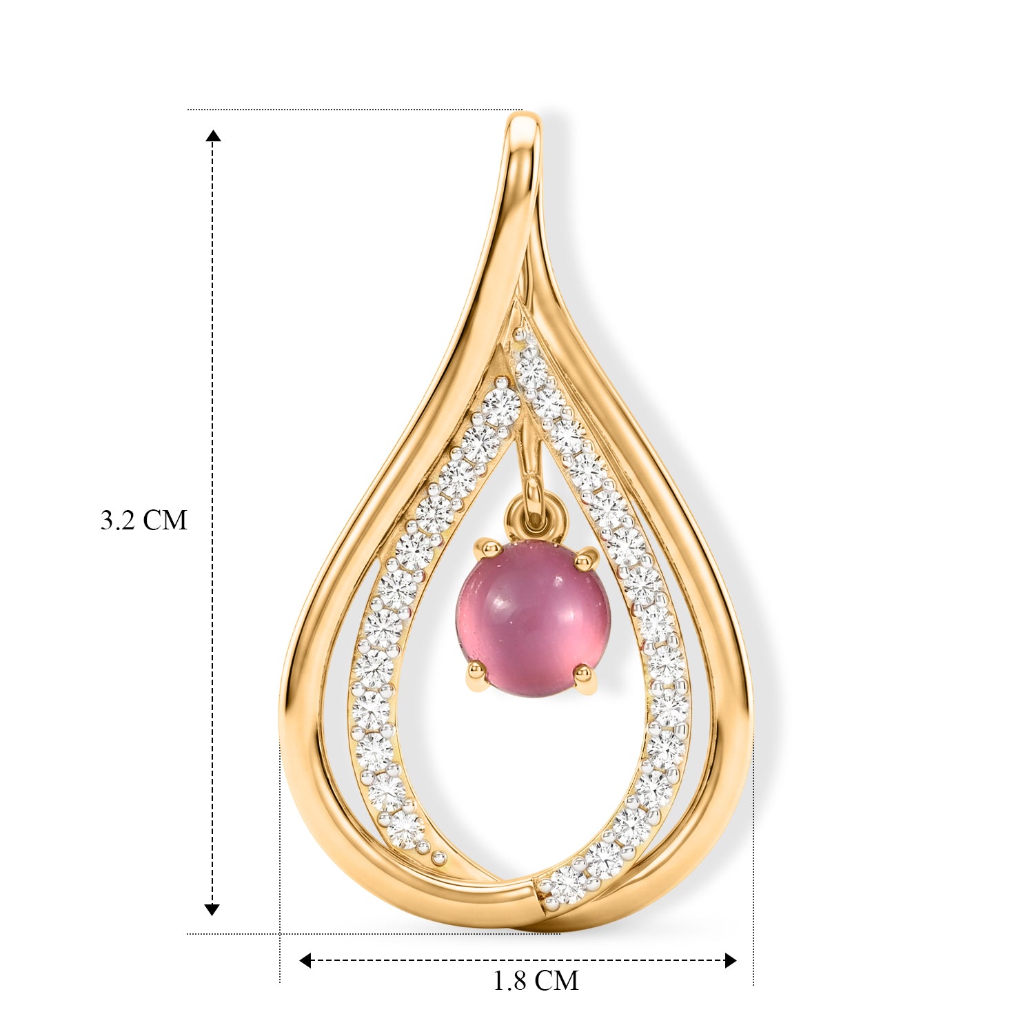 D'Joy Flamingo Mondstein, Weißer Zirkon Anhänger 925 Silber 750 Vergoldet ca. 1.44 ct