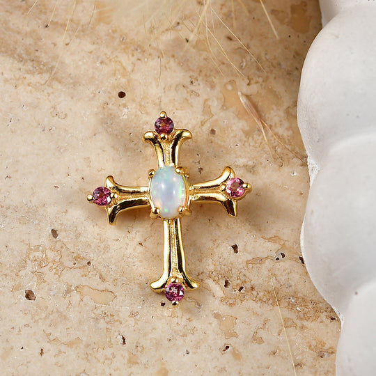 D'Joy AA Natürlicher, äthiopischer Welo Opal, Rosa Turmalin Anhänger 925 Silber 750 Vergoldet ca. 0.38 ct