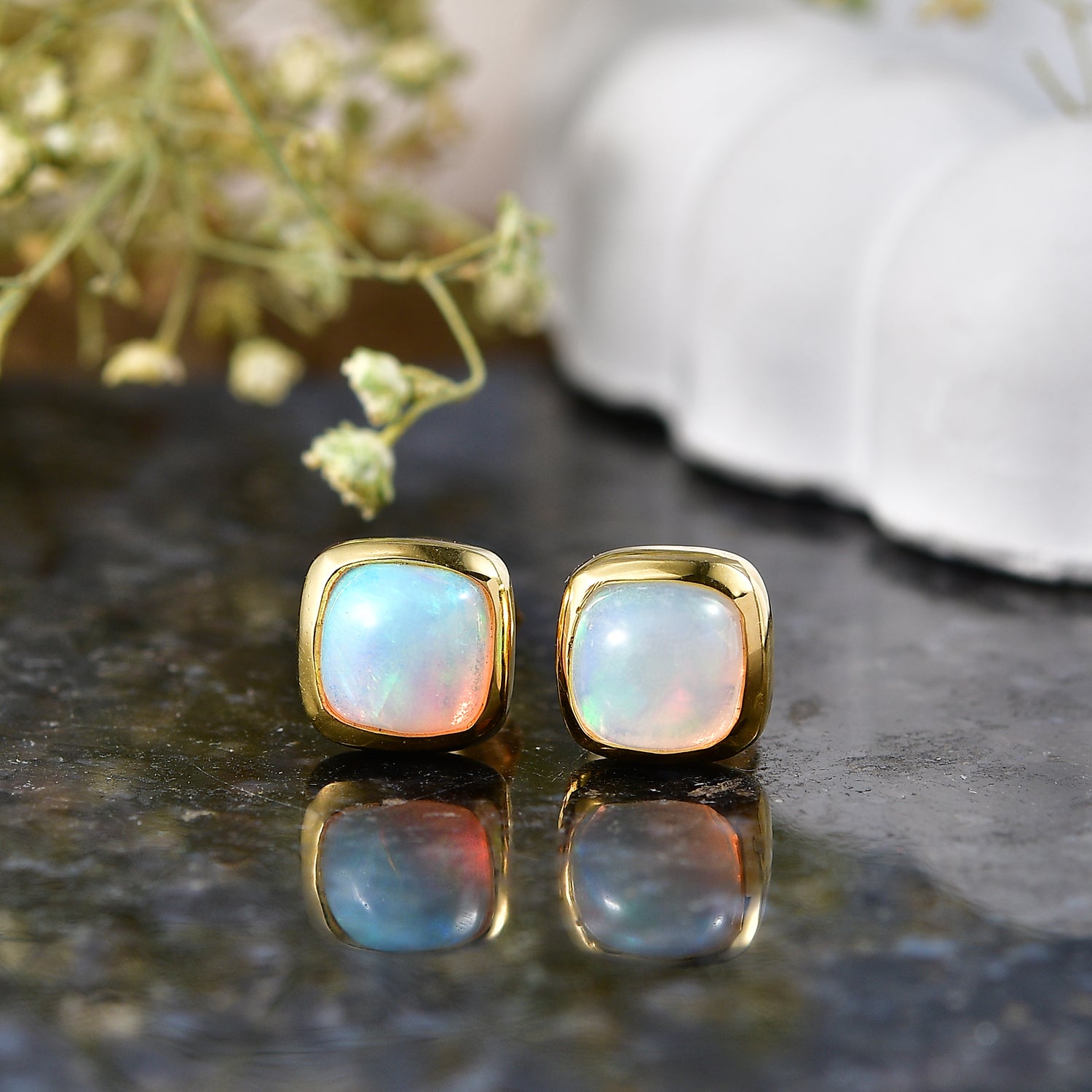 D'Joy AA Natürlicher, äthiopischer Welo Opal Ohrringe 925 Silber Gold ca. 1.35 ct