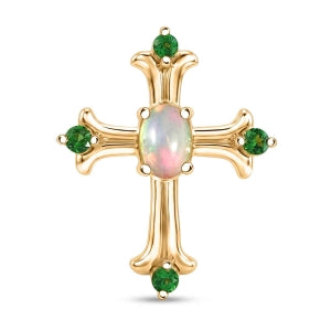 D'Joy AA Natürlicher, äthiopischer Welo Opal, Tsavorite Granat Anhänger 925 Silber 750 Vergoldet ca. 0.30 ct