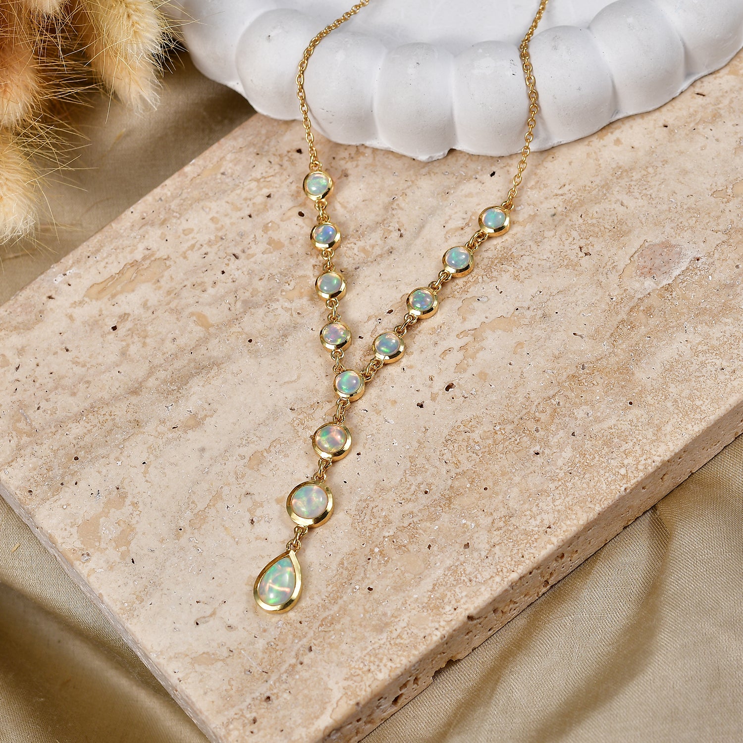 D'Joy AA Natürlicher, äthiopischer Welo Opal Halskette ca. 45 cm 925 Silber 750 Gelbgold vermeil ca. 3,35 ct.