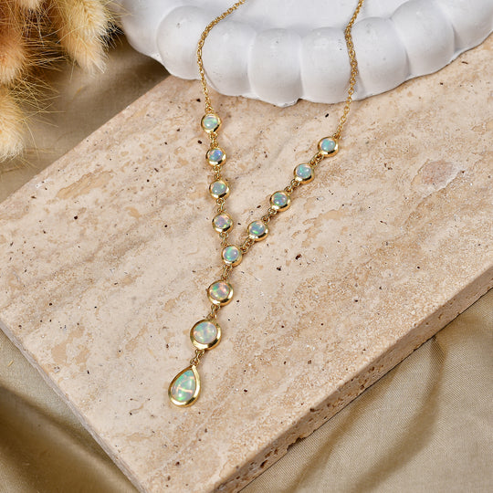 D'Joy AA Natürlicher, äthiopischer Welo Opal Halskette ca. 45 cm 925 Silber 750 Gelbgold vermeil ca. 3.35 ct