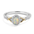 D'Joy AA Natürlicher, äthiopischer Welo Opal, Weißer Zirkon Ring 925 Silber Platiniert und vergoldet (Größe 18.00) ca. 0,48 ct