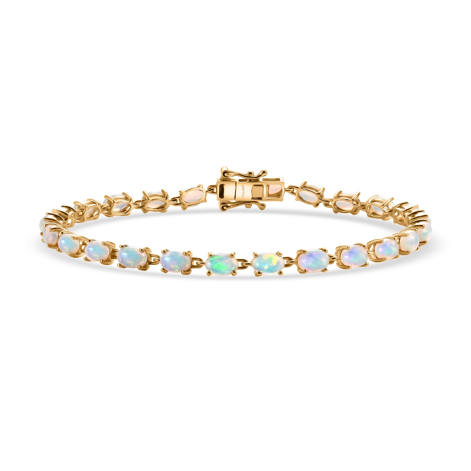 D'Joy AA Natürlicher, äthiopischer Welo Opal Armband ca. 19 cm 925 Silber 750 Gelbgold vermeil ca. 7,04 ct.