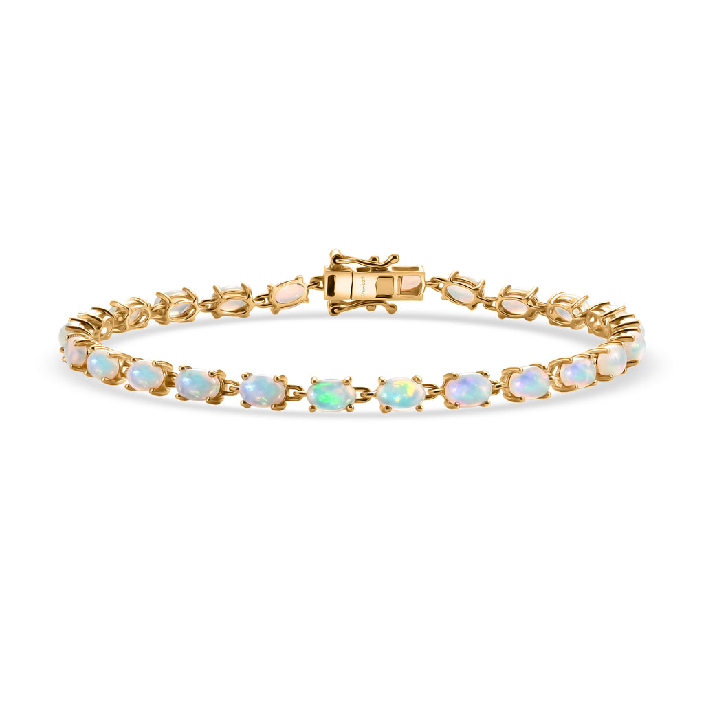 D'Joy AA Natürlicher, äthiopischer Welo Opal Armband ca. 19 cm 925 Silber 750 Gelbgold vermeil ca. 7,04 ct.