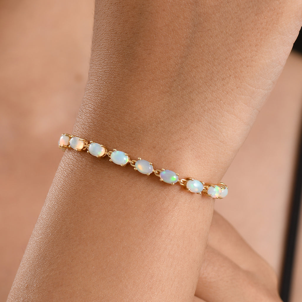 D'Joy AA Natürlicher, äthiopischer Welo Opal Armband ca. 19 cm 925 Silber 750 Gelbgold vermeil ca. 7,04 ct.