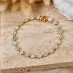 D'Joy AA Natürlicher, äthiopischer Welo Opal, Weißer Zirkon Armband ca. 20 cm 925 Silber 750 Gelbgold vermeil ca. 7,60 ct.