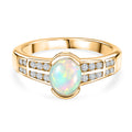 D'Joy AA Natürlicher, äthiopischer Welo Opal, Weißer Zirkon Ring 925 Silber 750 Vergoldet (Größe 21.00) ca. 1,21 ct