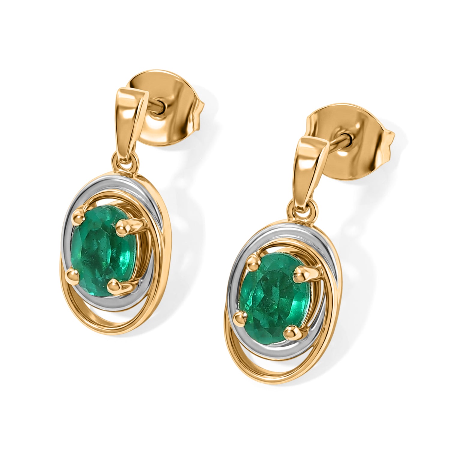 D'Joy Smaragd-Quarz Triplette Ohrringe 925 Silber Platiniert und vergoldet ca. 1,69 ct.