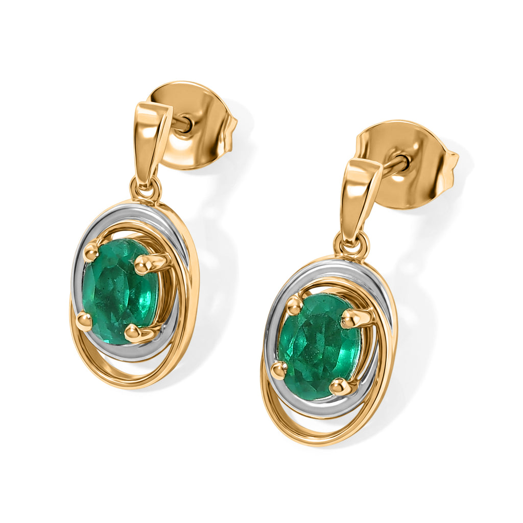 D'Joy Smaragd-Quarz Triplette Ohrringe 925 Silber Platiniert und vergoldet ca. 1,69 ct.