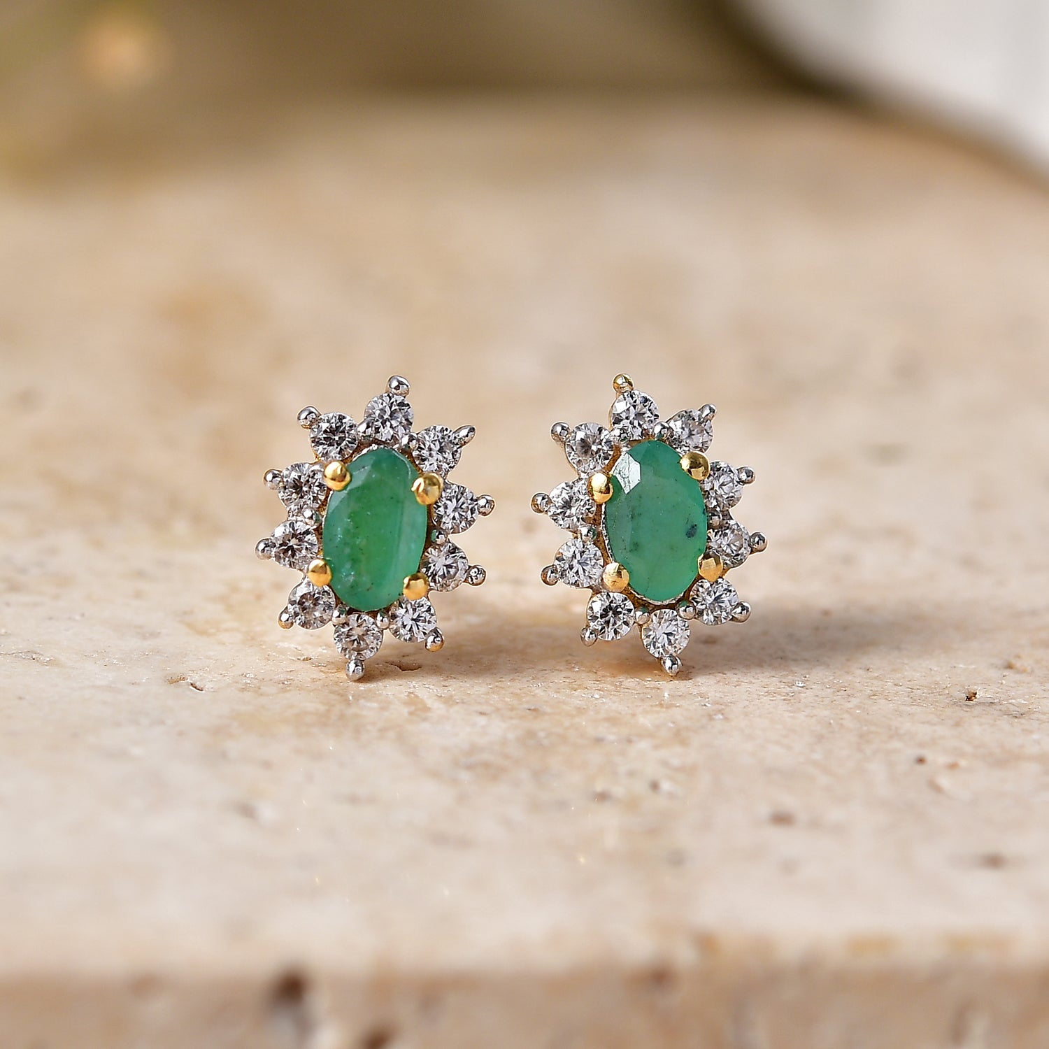 D'Joy AA Smaragd, Weißer Zirkon Ohrringe 925 Silber Rhodiniert ca. 1.32 ct