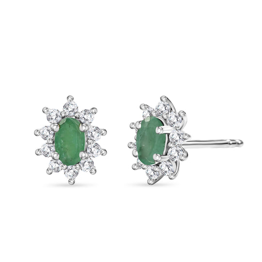D'Joy AA Smaragd, Weißer Zirkon Ohrringe 925 Silber Rhodiniert ca. 1.32 ct