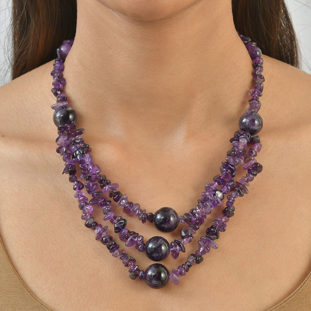 EVER TRUE Afrikanischer Amethyst Halskette ca. 45 cm Nickelfreies Messing Platiniert ca. 460.00 ct