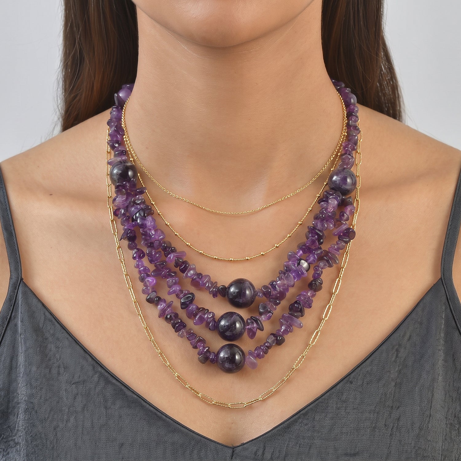 EVER TRUE Afrikanischer Amethyst Halskette ca. 45 cm Nickelfreies Messing Platiniert ca. 460.00 ct