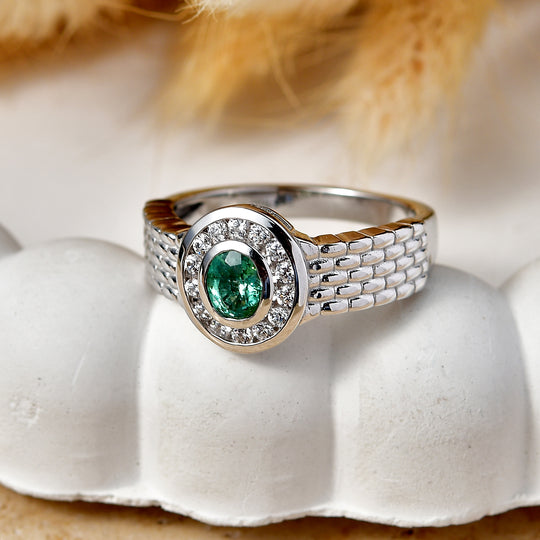 EVER TRUE AA Kagem Sambischer Smaragd, Weißer Zirkonia Ring Reine Bronze (Größe 17.00) (10-15 Werktage Lieferzeit)