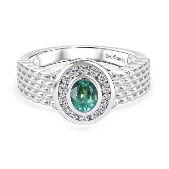 EVER TRUE AA Kagem Sambischer Smaragd, Weißer Zirkonia Ring Reine Bronze (Größe 17.00) (10-15 Werktage Lieferzeit)