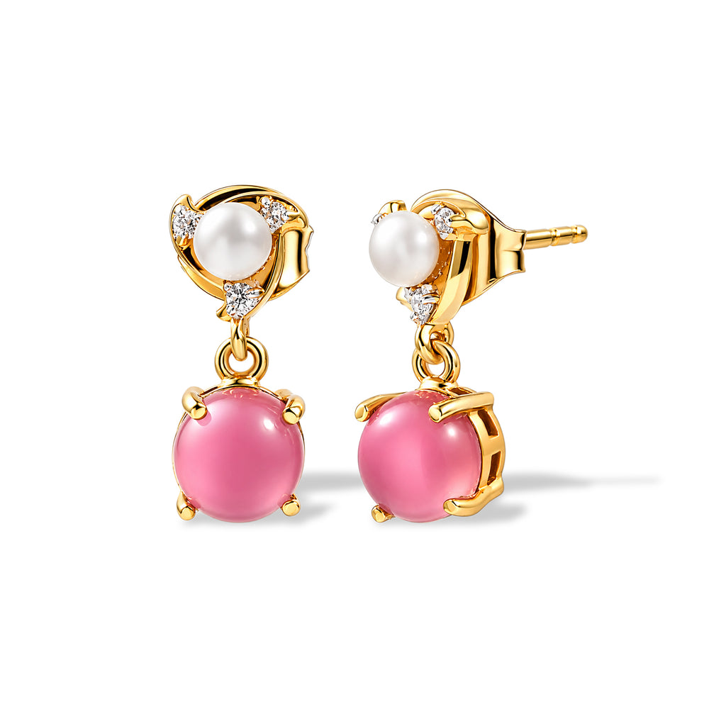 D'Joy Flamingo Mondstein, Süßwasser Perle (3.5mm) Ohrringe 925 Silber Gold 2.47 ct