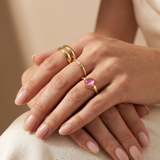 D'Joy Flamingo Mondstein Ring 925 Silber Gold (Größe 21.00) ca. 0,81 ct
