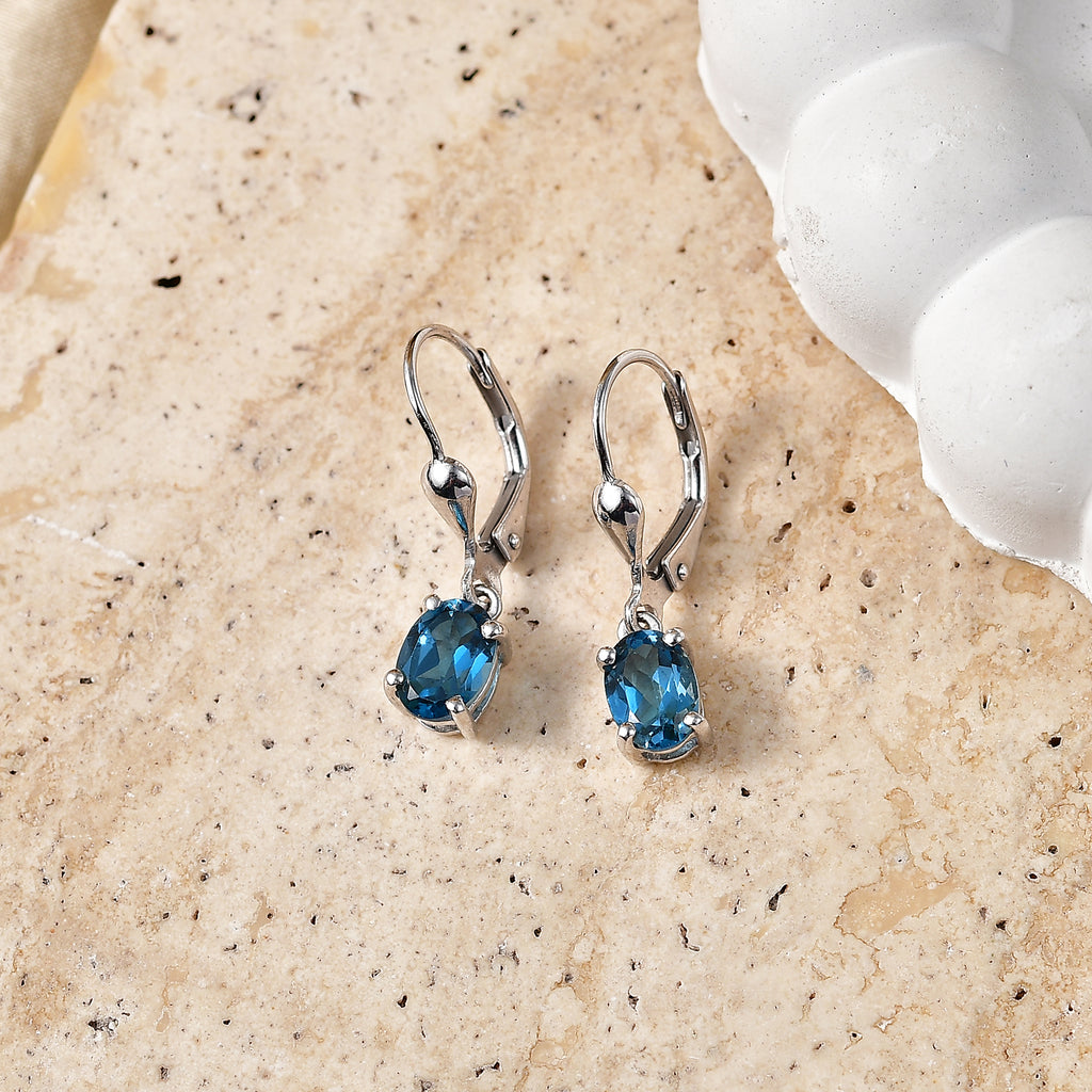 D'Joy London Blau Topas Ohrringe 925 Silber Rhodiniert ca. 1,96 ct.