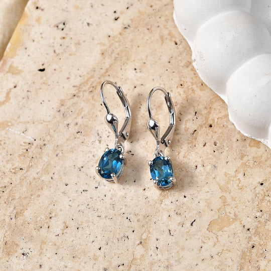 D'Joy London Blau Topas Ohrringe 925 Silber Rhodiniert ca. 1,96 ct.