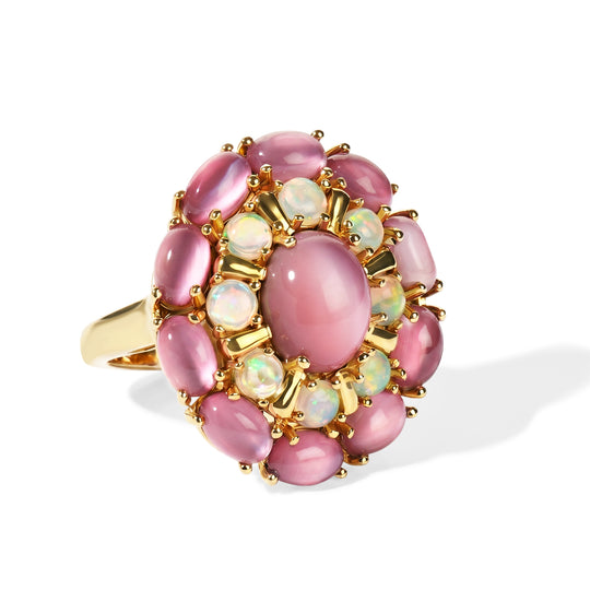 D'Joy Flamingo Mondstein Ring 925 Silber 750 Gelbgold vermeil (Größe 19.00) ca. 8,76 ct