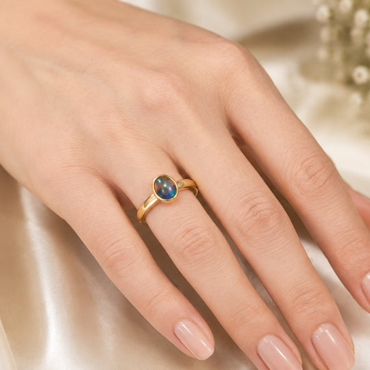 D'Joy AA Zweifarbiger äthiopischer Opal Ring 925 Silber 750 Vergoldet (Größe 17.00)