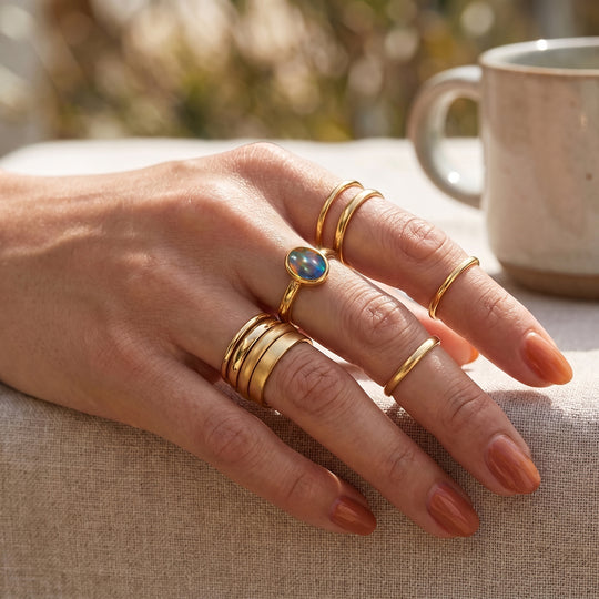 D'Joy AA Zweifarbiger äthiopischer Opal Ring 925 Silber 750 Vergoldet (Größe 17.00)