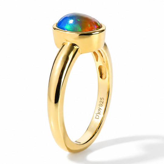 D'Joy AA Zweifarbiger äthiopischer Opal Ring 925 Silber 750 Vergoldet (Größe 17.00)