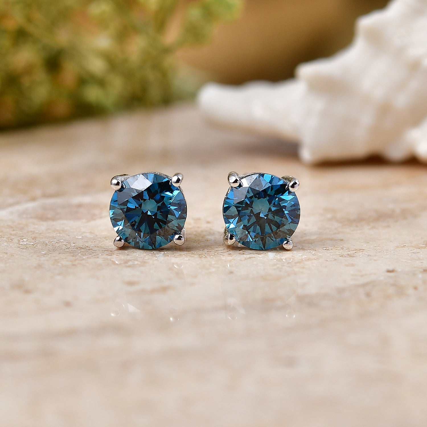 LUXURIANT DIAMOND - Lab Grown Blauer Diamant SI Ohrringe 925 Silber Rhodiniert ca. 2,05 ct.