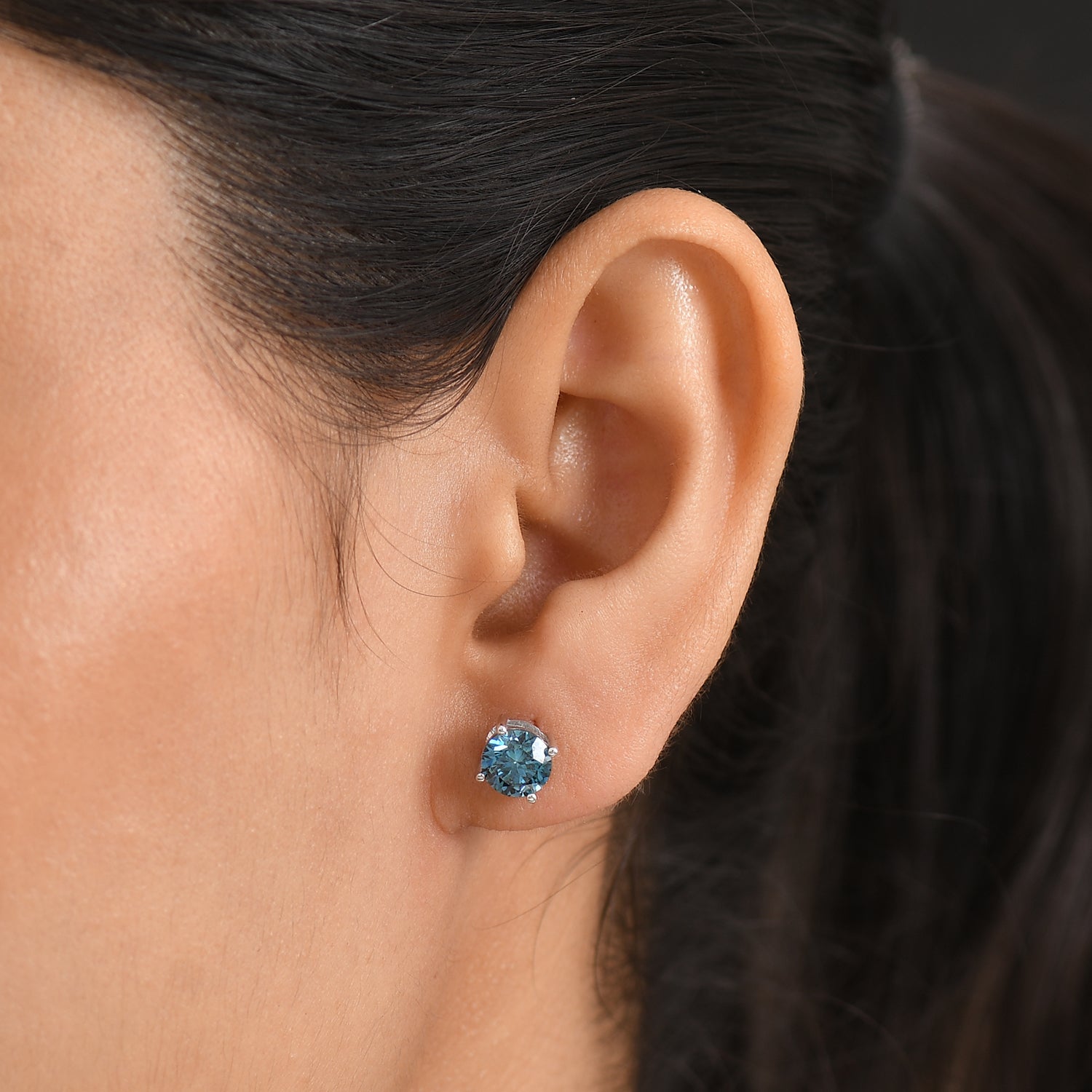 LUXURIANT DIAMOND - Lab Grown Blauer Diamant SI Ohrringe 925 Silber Rhodiniert ca. 2,05 ct.