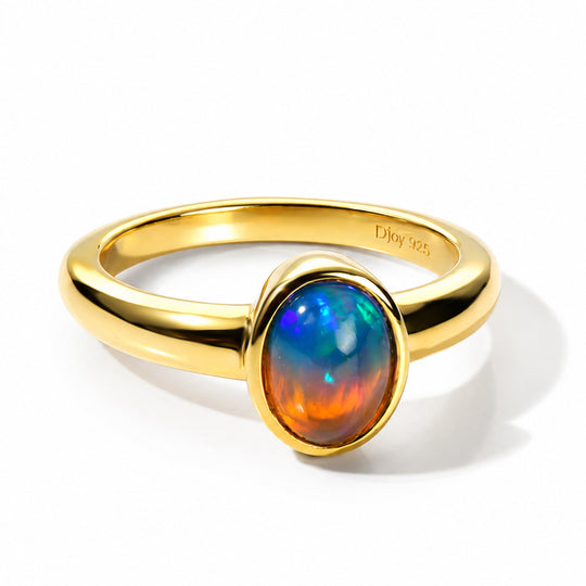 D'Joy AA Zweifarbiger äthiopischer Opal Ring 925 Silber 750 Vergoldet (Größe 17.00)