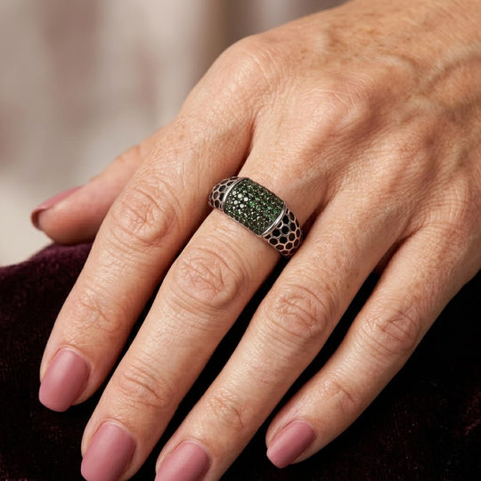 D'Joy Grüner Diamant Ring mit grüner Emaille 925 Silber Rhodiniert (Größe 21.00) ca. 0.50 ct