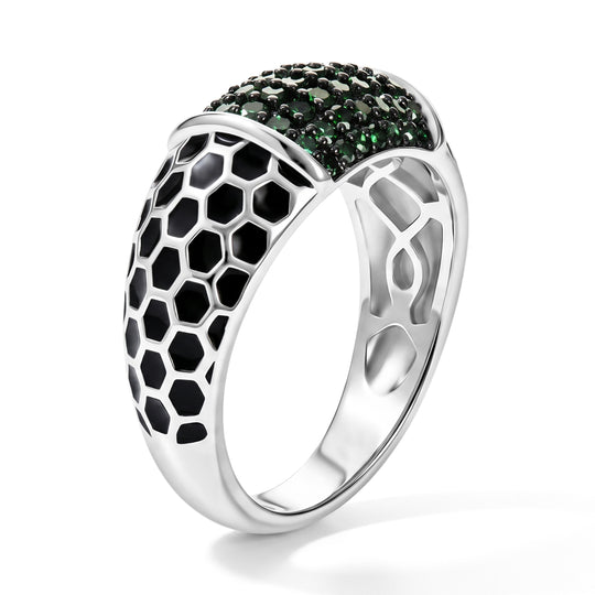 D'Joy Grüner Diamant Ring mit grüner Emaille 925 Silber Rhodiniert (Größe 21.00) ca. 0.50 ct